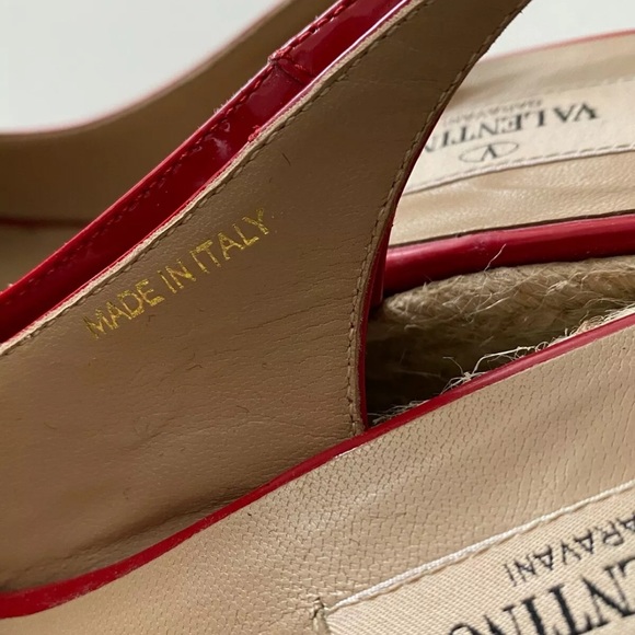 Valentino Red Patent Bow Open Toe Wedge Espadrille - Picture 6 of 9